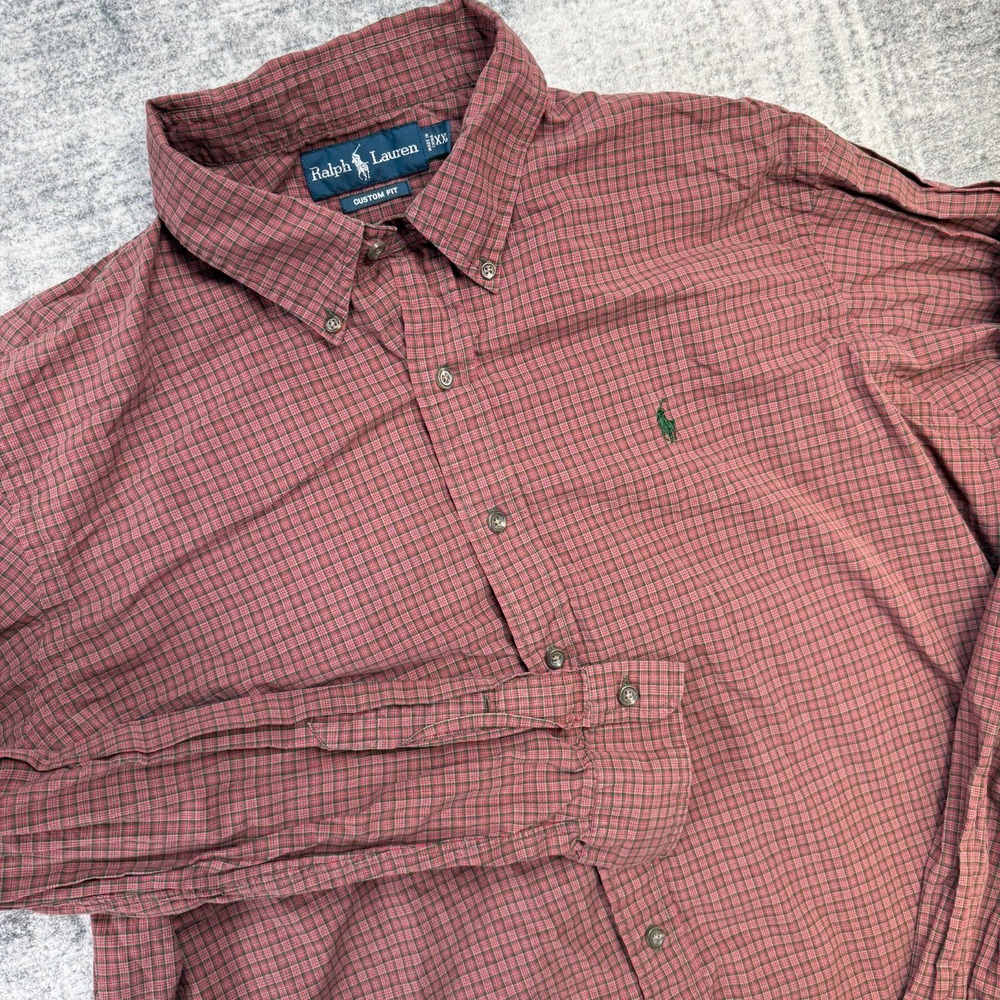 Vintage Polo Ralph Lauren Shirt Mens 2XL Red Micro Plaid Lightweight Button Down
